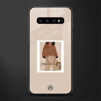 beige brown young lady art glass case for samsung galaxy s10