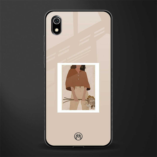 beige brown young lady art glass case for redmi 7a