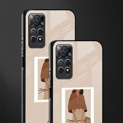 beige brown young lady art glass case for redmi note 11