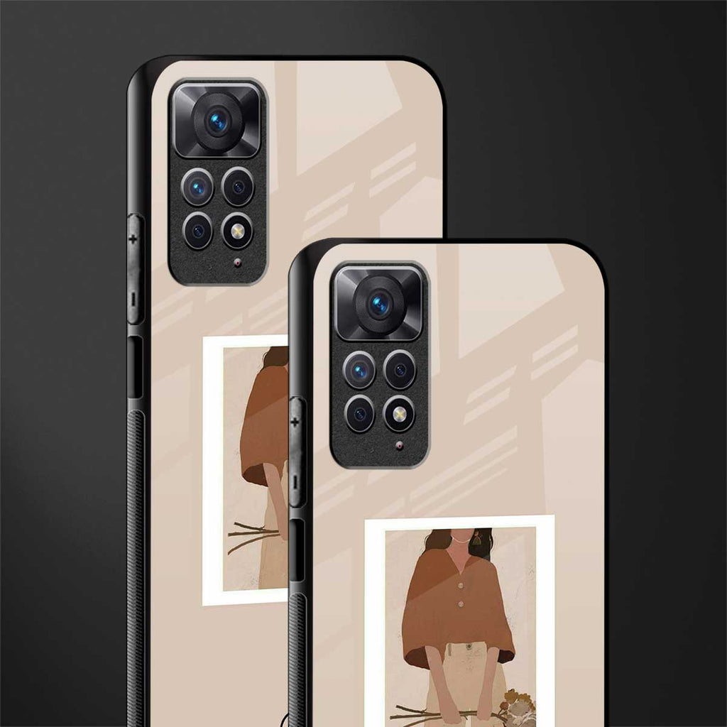 beige brown young lady art glass case for redmi note 11 pro