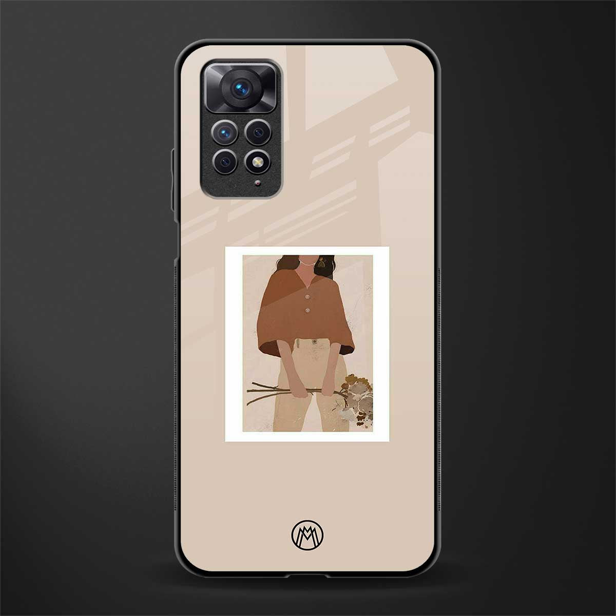 beige brown young lady art glass case for redmi note 11s