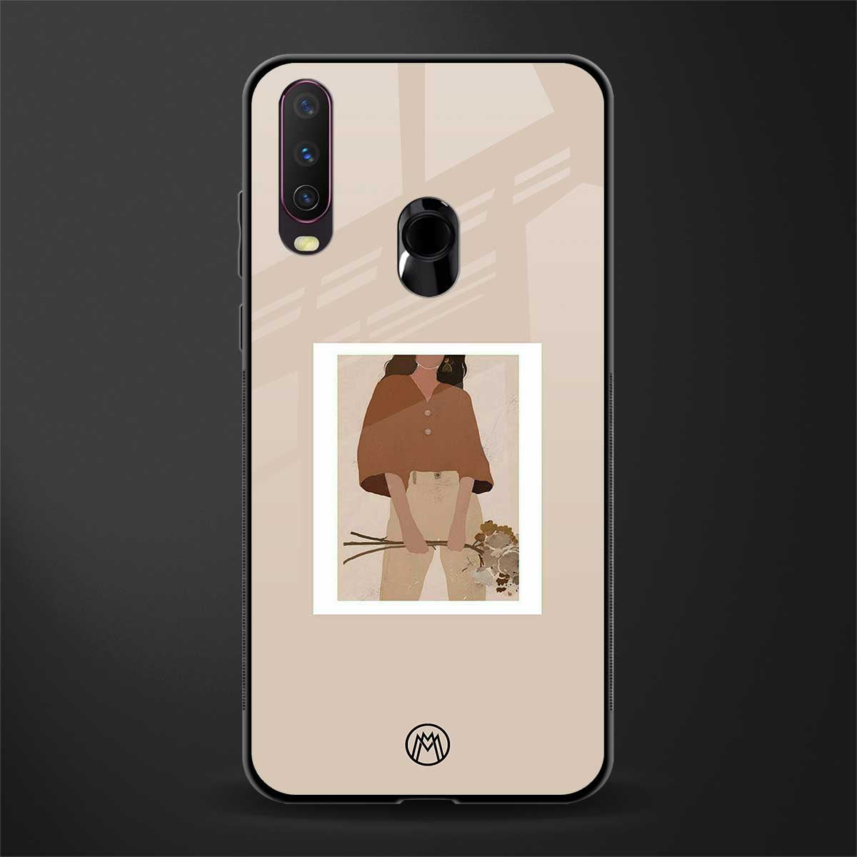 beige brown young lady art glass case for vivo u10