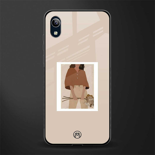 beige brown young lady art glass case for vivo y1s without fingerprint
