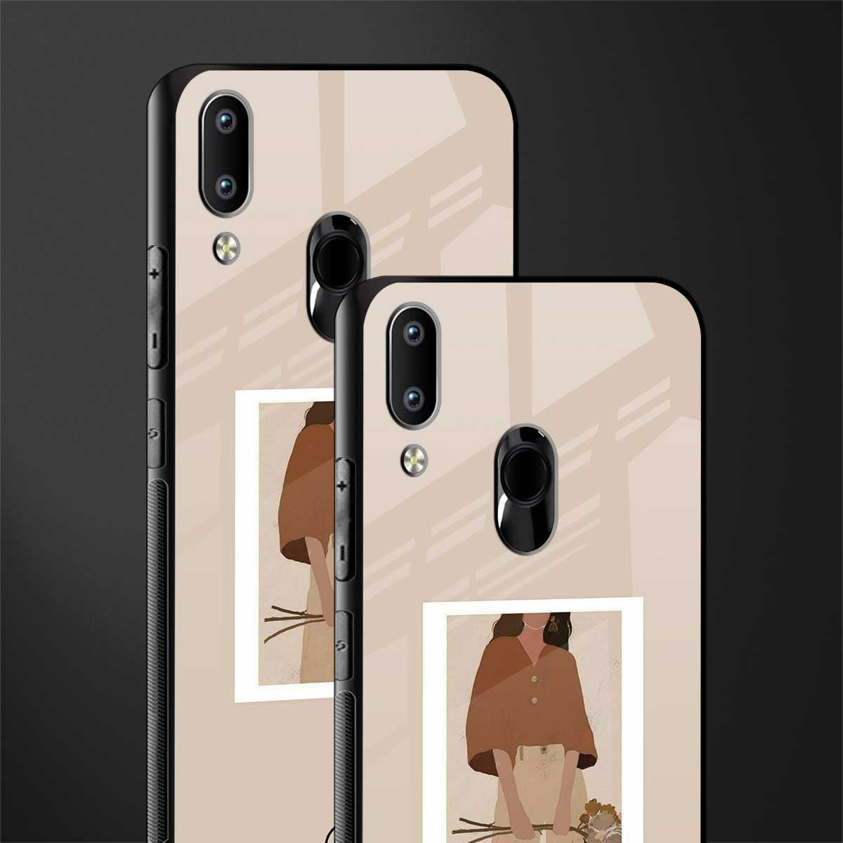 beige brown young lady art glass case for vivo y95