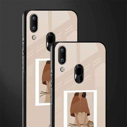 beige brown young lady art glass case for vivo y95