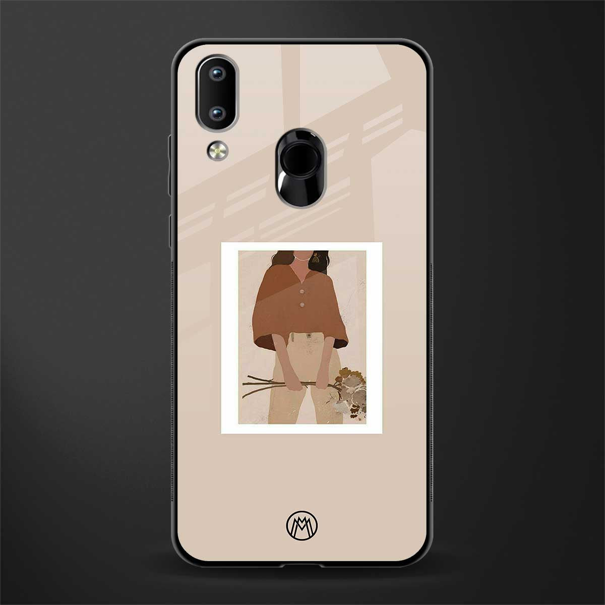 beige brown young lady art glass case for vivo y95