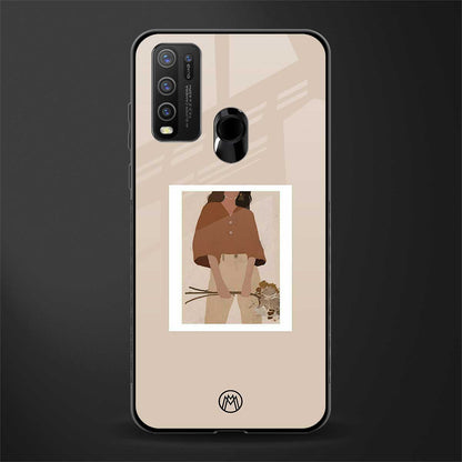 beige brown young lady art glass case for vivo y30