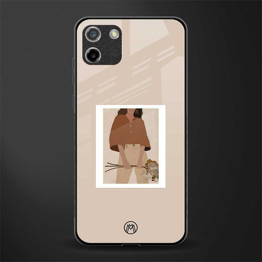 beige brown young lady art glass case for realme c11