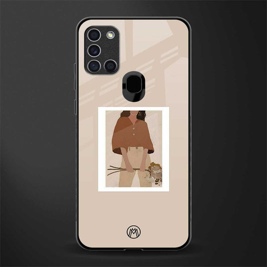 beige brown young lady art glass case for samsung galaxy a21s