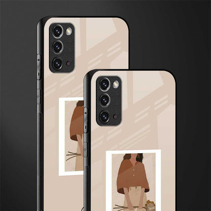 beige brown young lady art glass case for samsung galaxy note 20