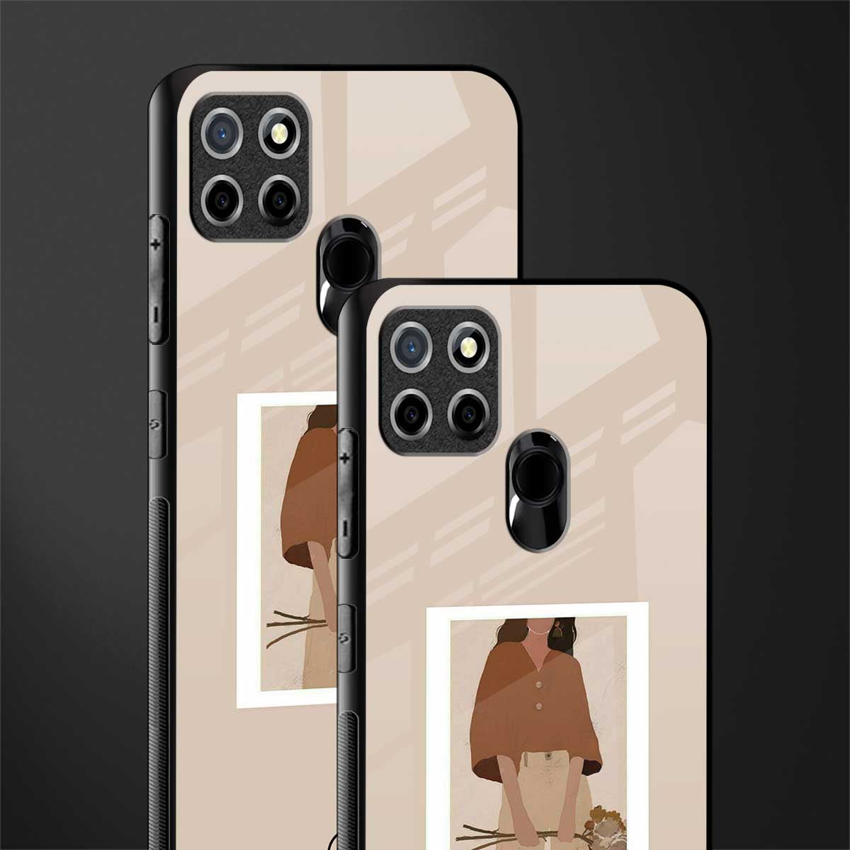 beige brown young lady art glass case for realme narzo 30a