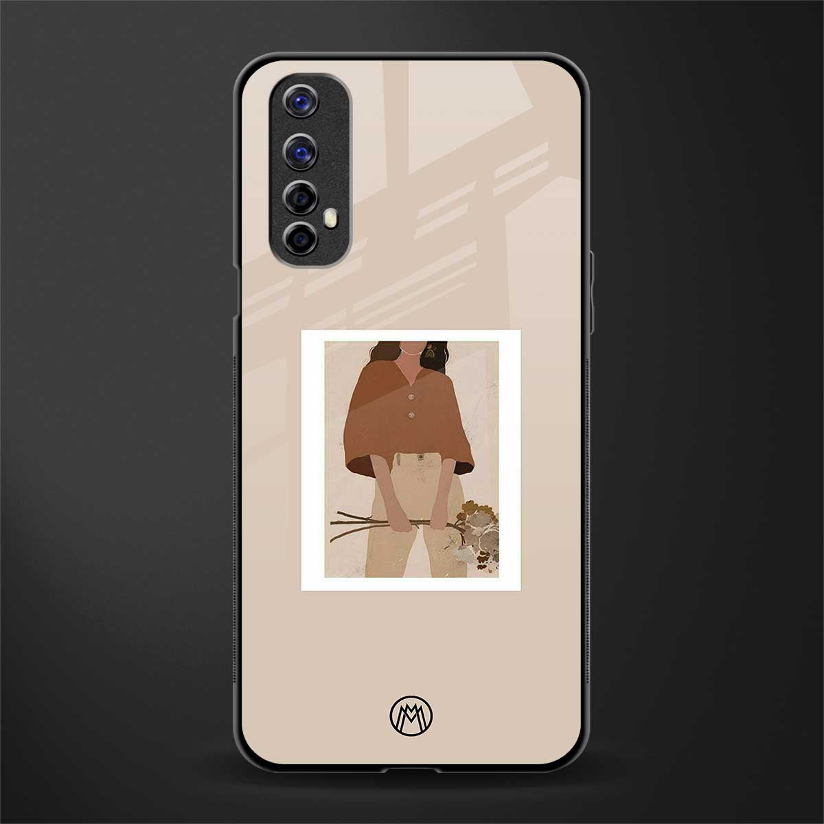 beige brown young lady art glass case for realme 7