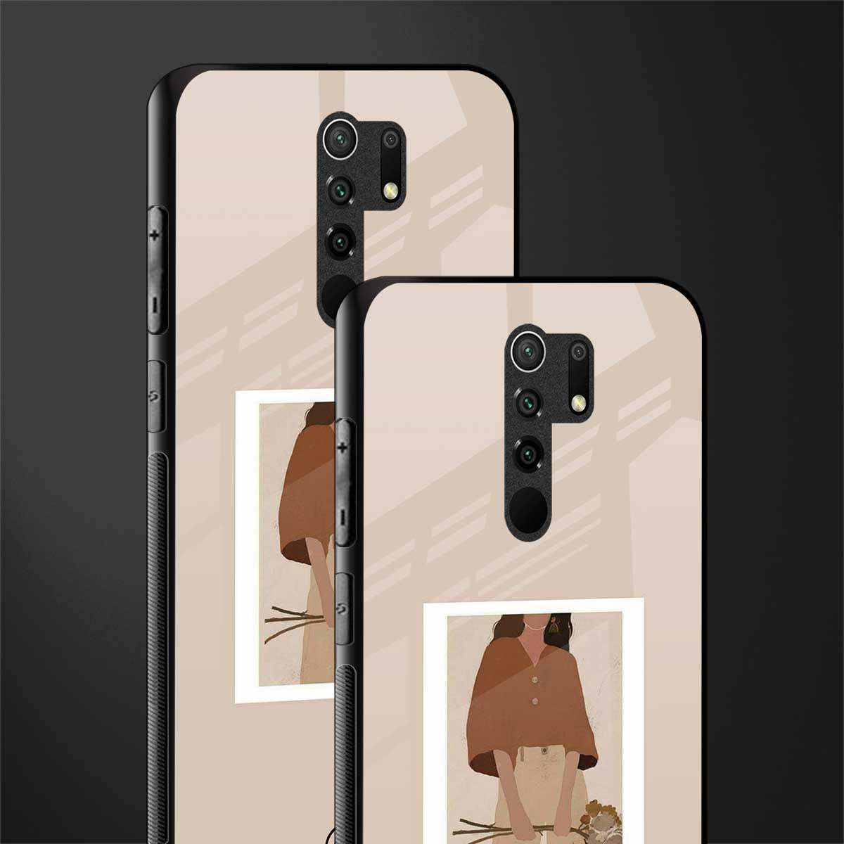 beige brown young lady art glass case for poco m2