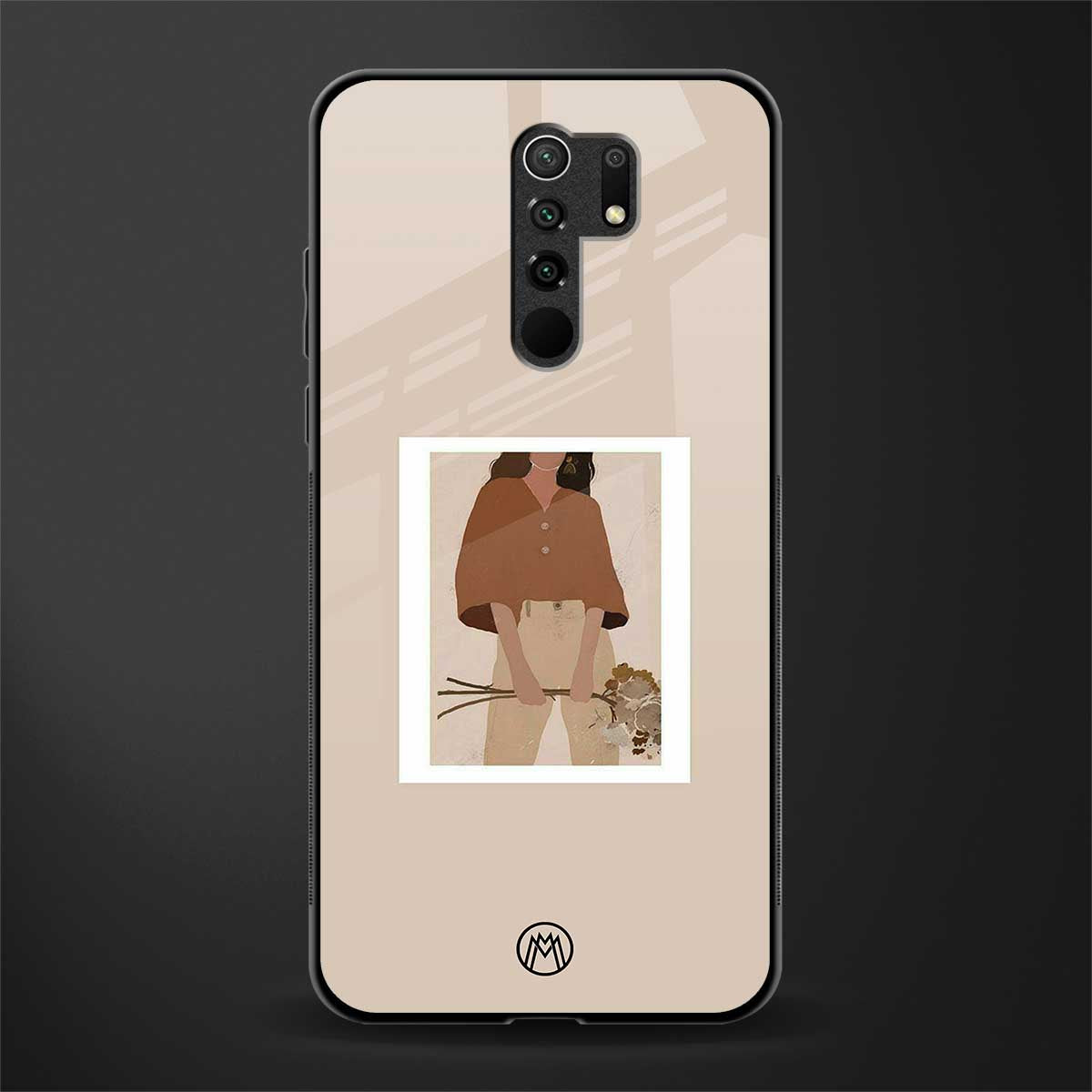 beige brown young lady art glass case for poco m2