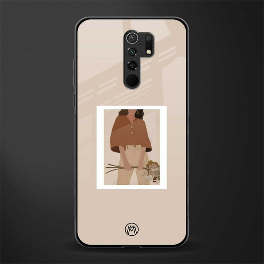 beige brown young lady art glass case for redmi 9 prime