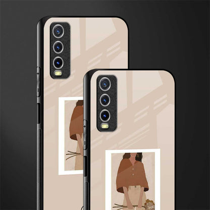 beige brown young lady art glass case for vivo y12g