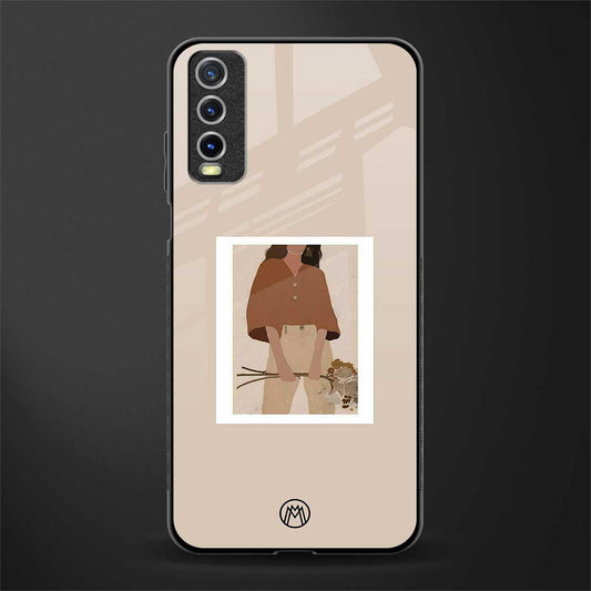beige brown young lady art glass case for vivo y20