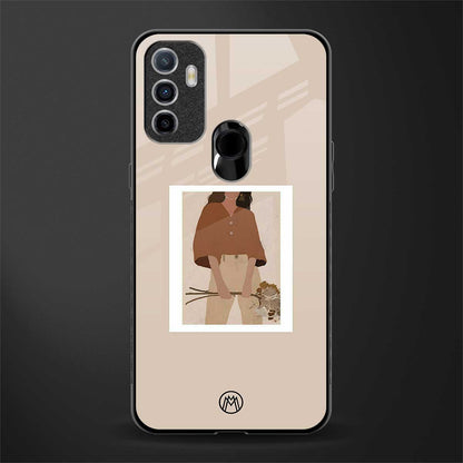 beige brown young lady art glass case for oppo a53