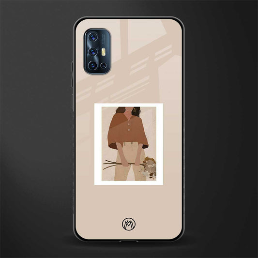beige brown young lady art glass case for vivo v17