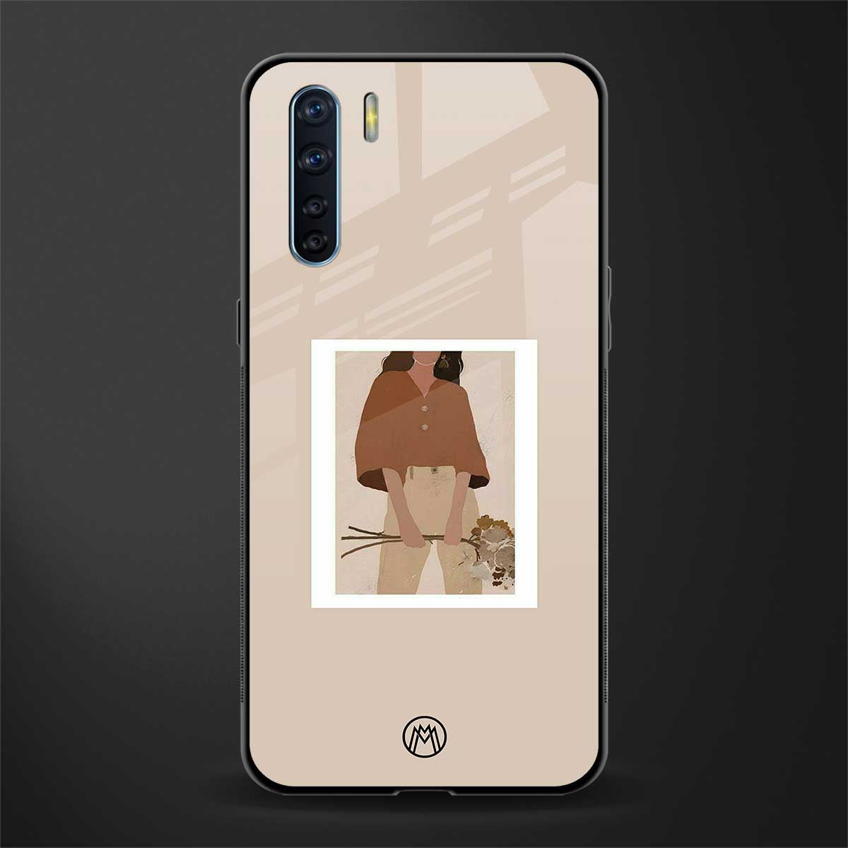 beige brown young lady art glass case for oppo f15
