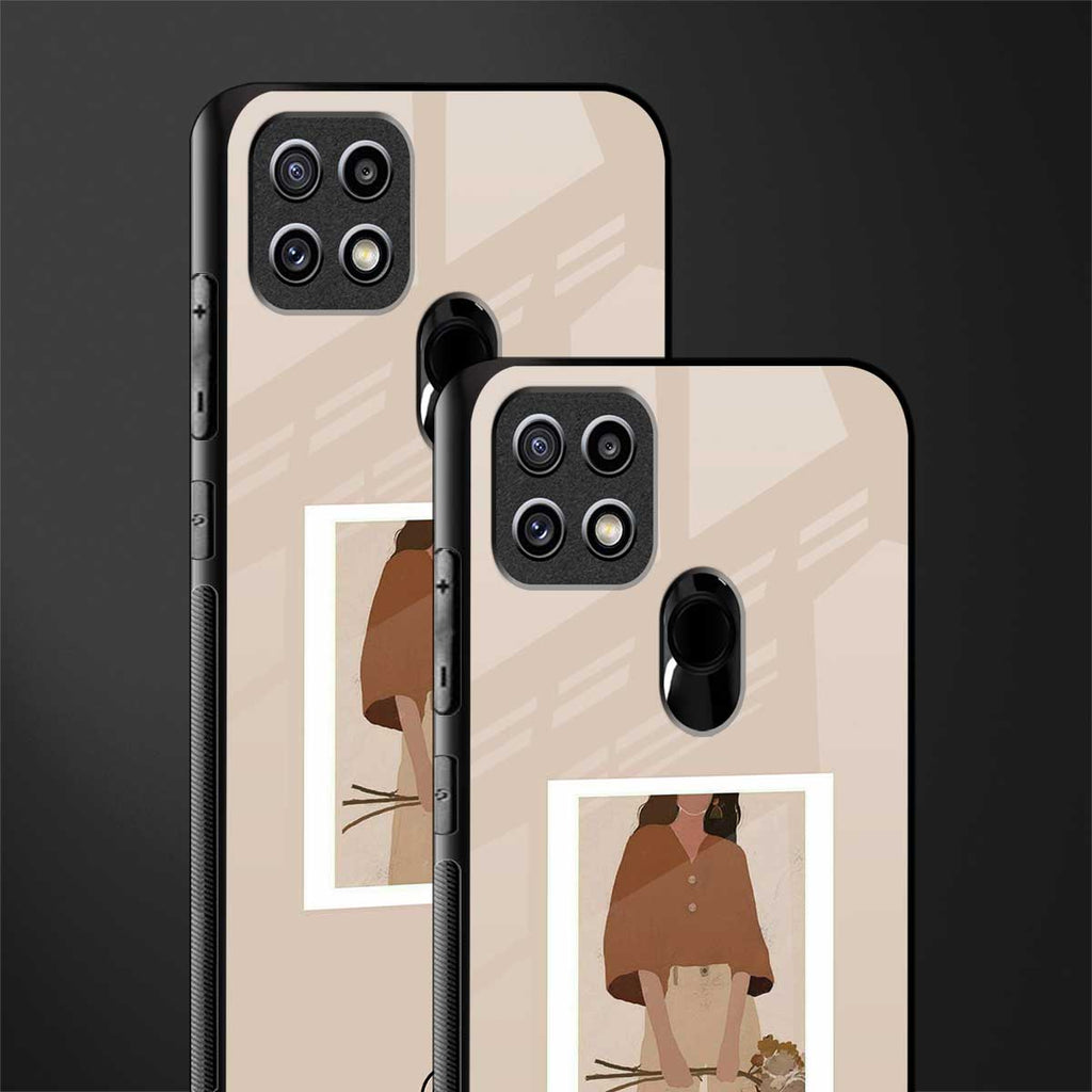 beige brown young lady art glass case for oppo a15s