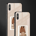 beige brown young lady art glass case for redmi 9a