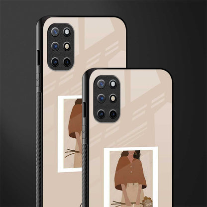 beige brown young lady art glass case for oneplus 8t