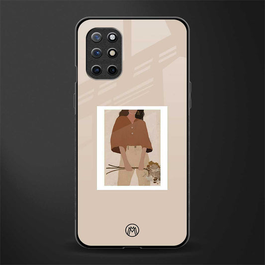beige brown young lady art glass case for oneplus 8t