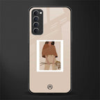 beige brown young lady art glass case for oppo reno 4 pro