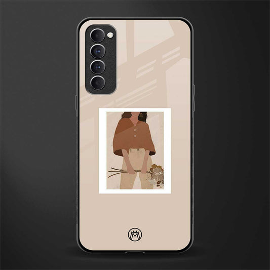 beige brown young lady art glass case for oppo reno 4 pro