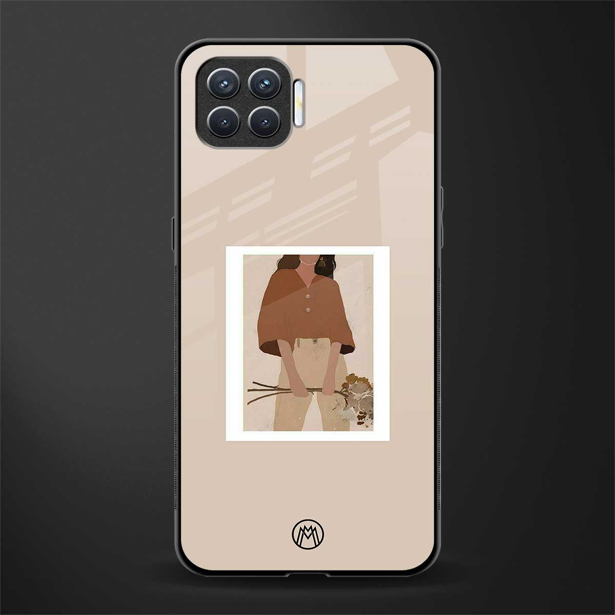 beige brown young lady art glass case for oppo f17
