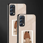 beige brown young lady art glass case for oppo reno 5 pro