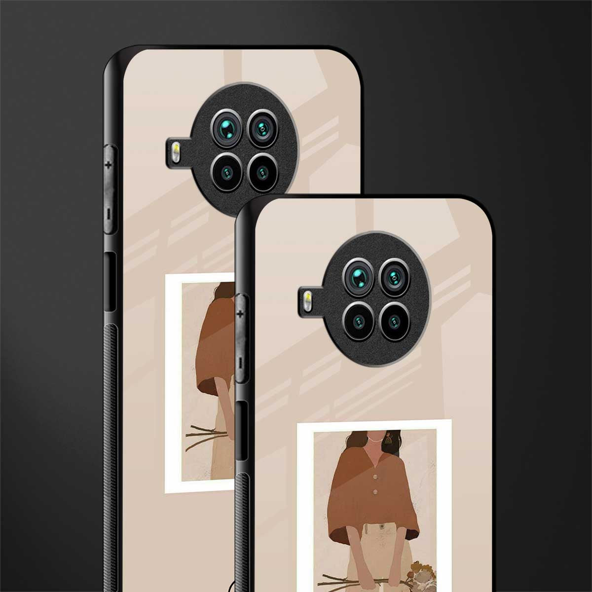 beige brown young lady art glass case for mi 10i