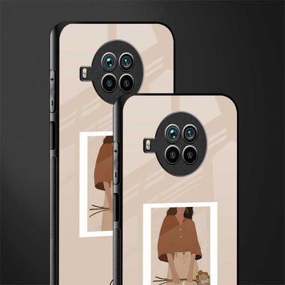 beige brown young lady art glass case for mi 10i