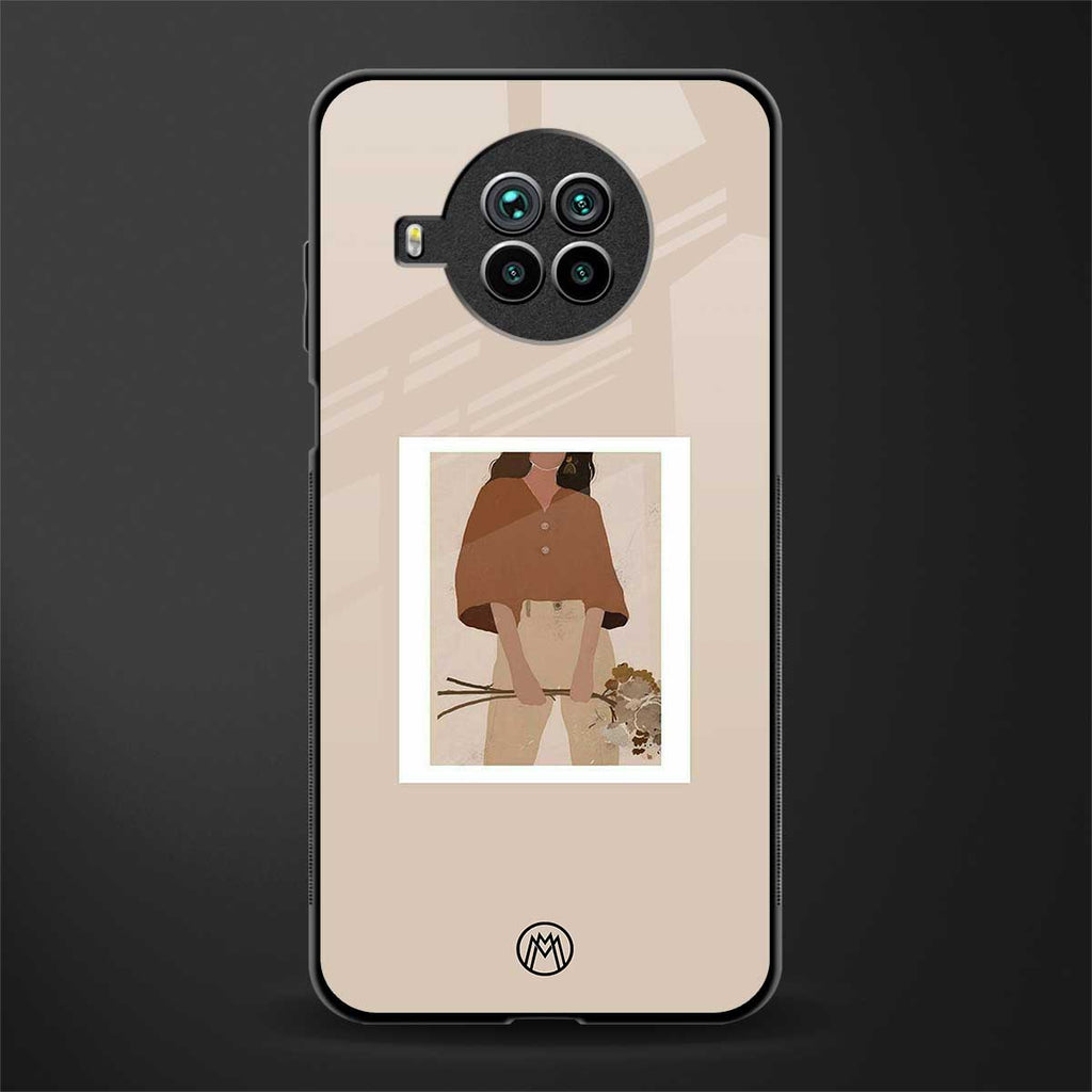 beige brown young lady art glass case for mi 10i