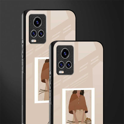 beige brown young lady art glass case for vivo v20 pro