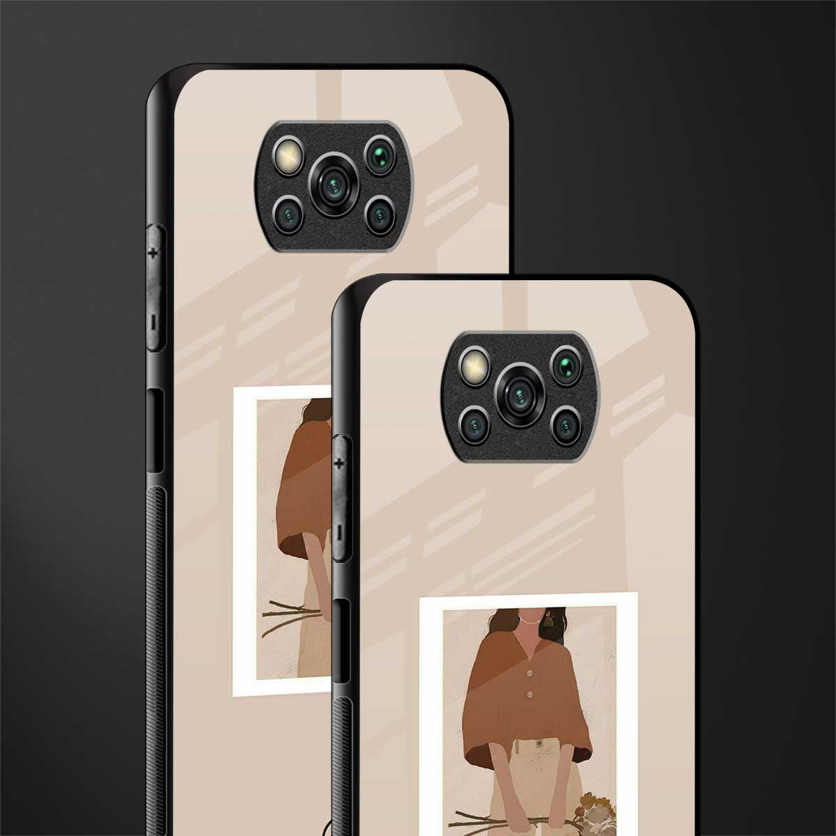 beige brown young lady art glass case for poco x3 pro