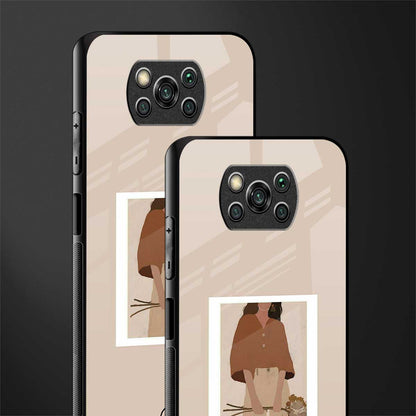 beige brown young lady art glass case for poco x3 pro