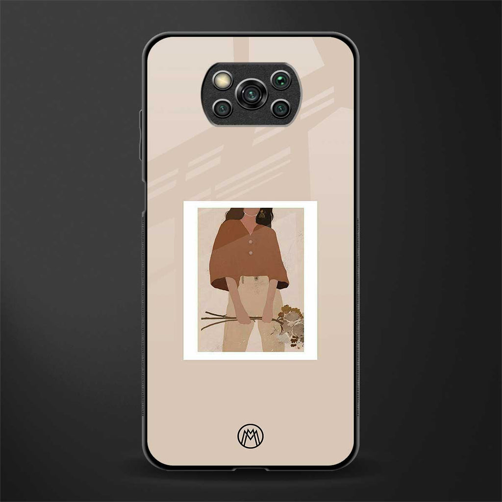 beige brown young lady art glass case for poco x3