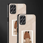 beige brown young lady art glass case for samsung galaxy f62