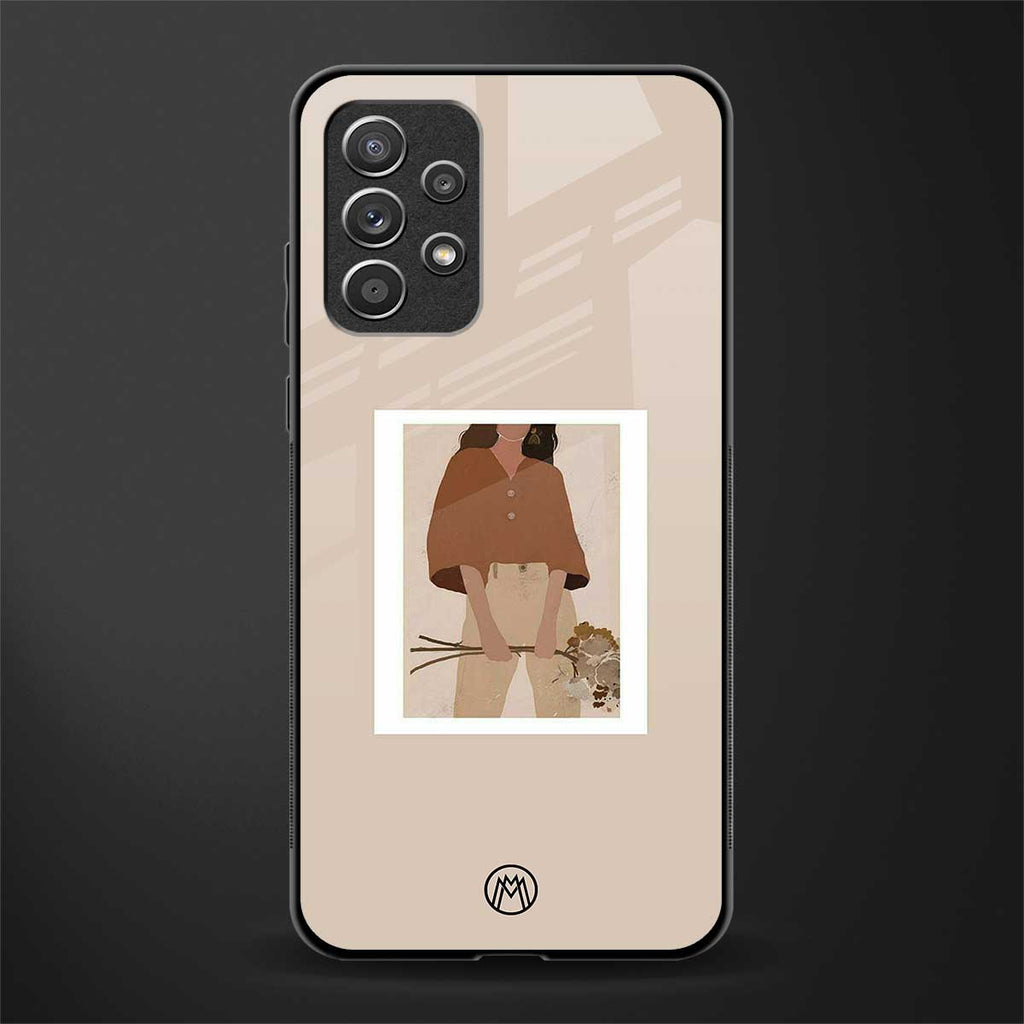 beige brown young lady art glass case for samsung galaxy a32 4g