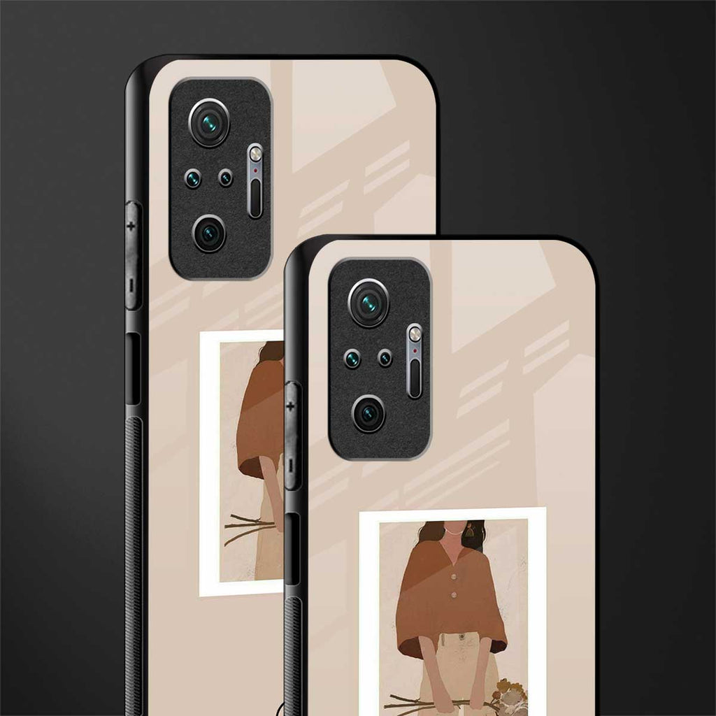 beige brown young lady art glass case for redmi note 10 pro max