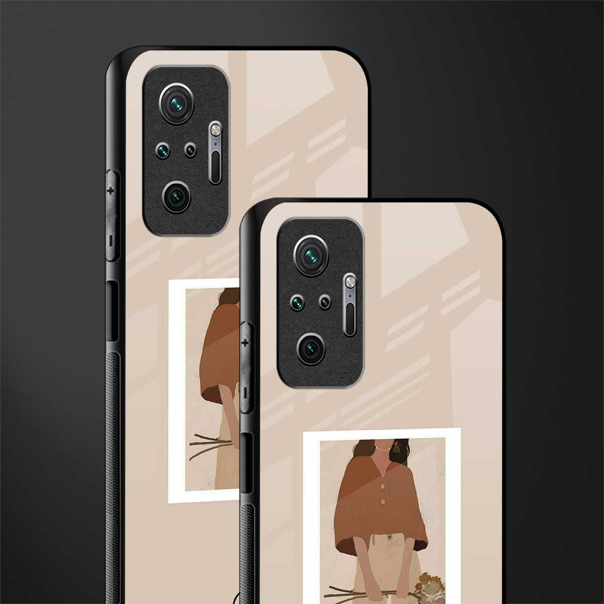 beige brown young lady art glass case for redmi note 10 pro