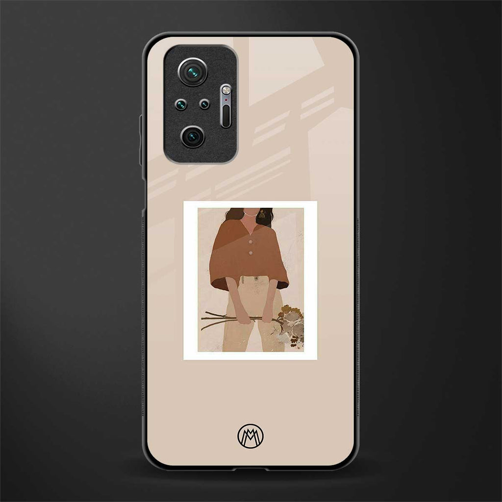 beige brown young lady art glass case for redmi note 10 pro