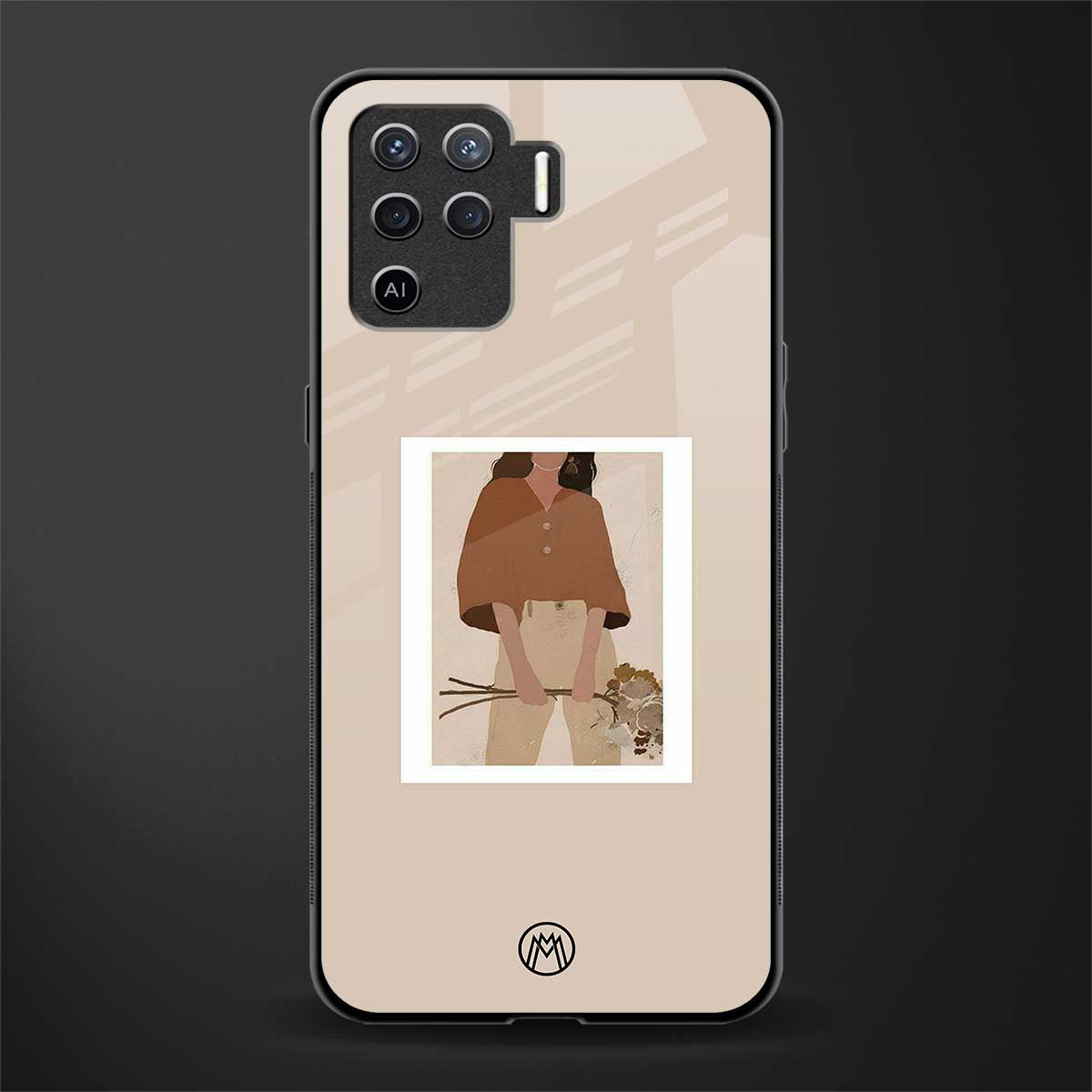 beige brown young lady art glass case for oppo f19 pro