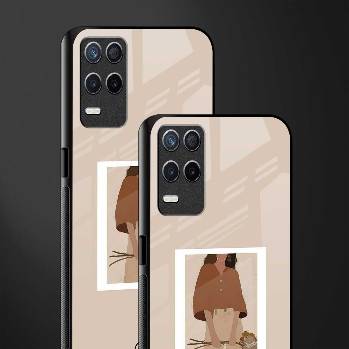 beige brown young lady art glass case for realme 8 5g