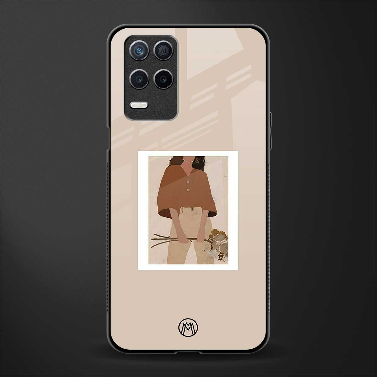 beige brown young lady art glass case for realme 8 5g