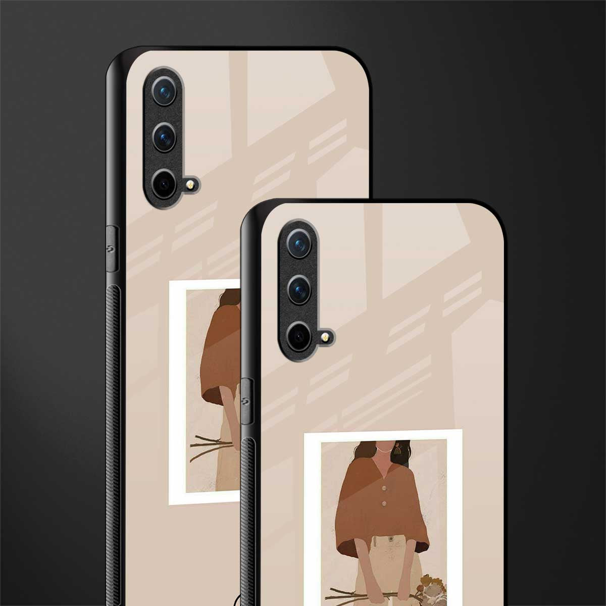 beige brown young lady art glass case for oneplus nord ce 5g