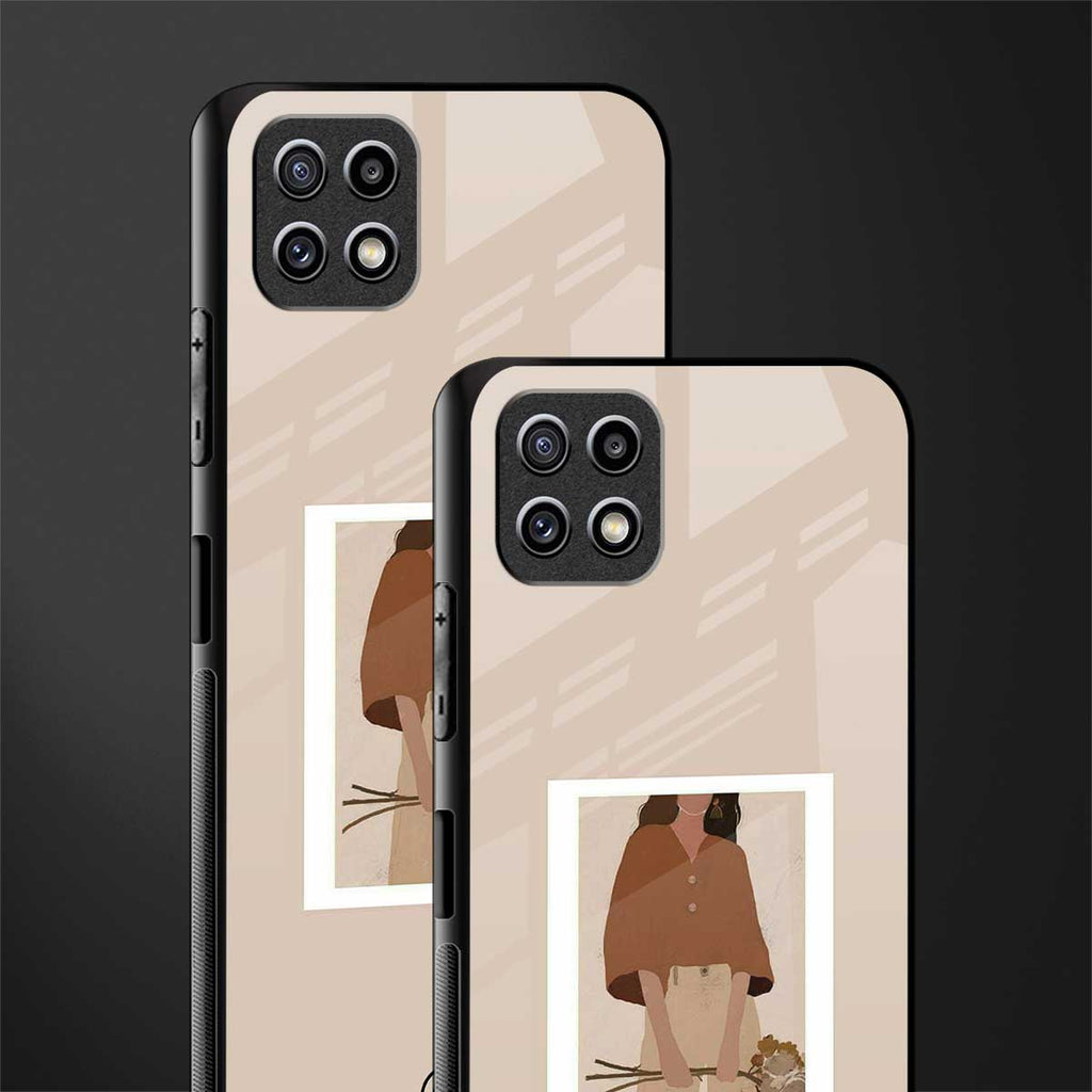 beige brown young lady art glass case for samsung galaxy a22 5g