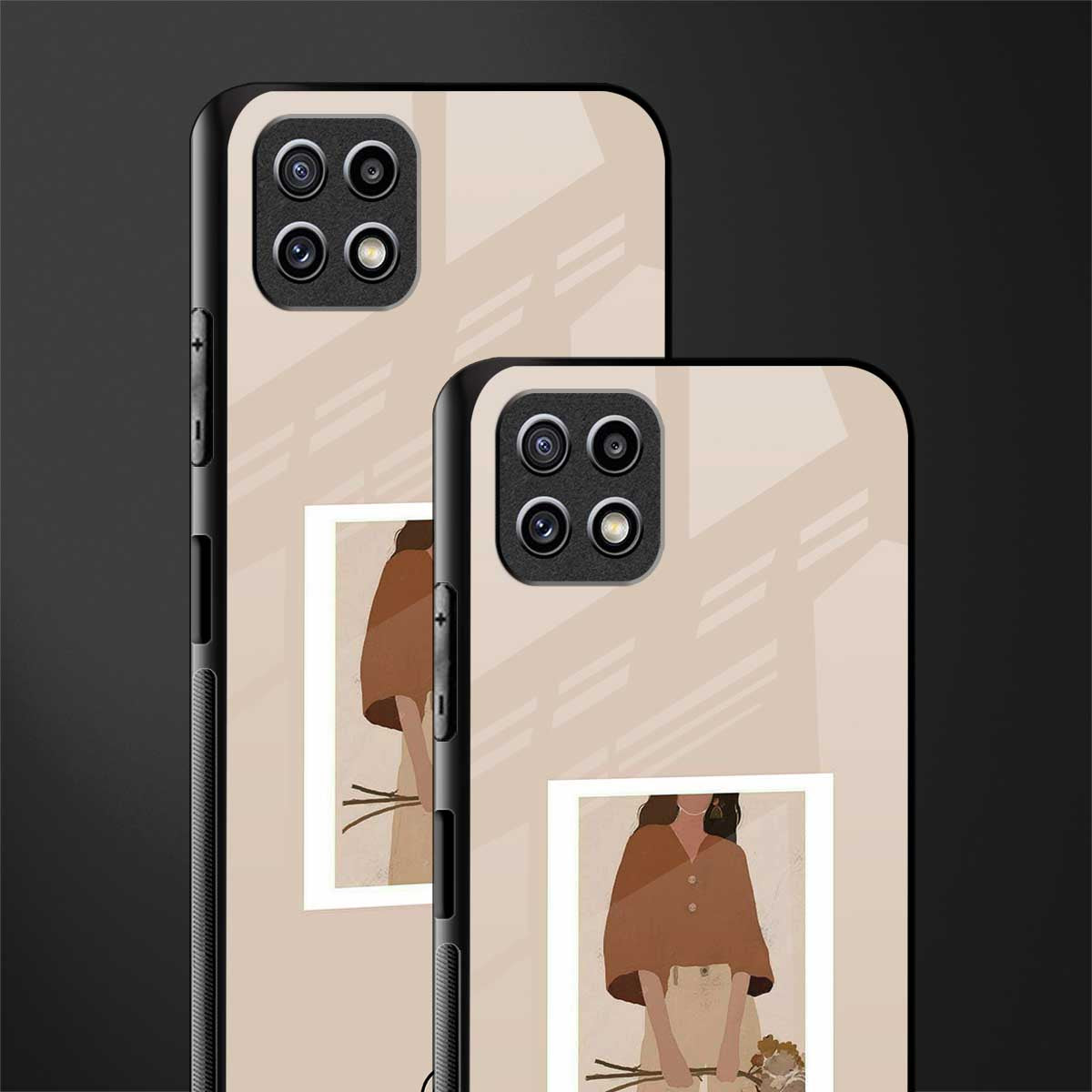 beige brown young lady art glass case for samsung galaxy a22 5g